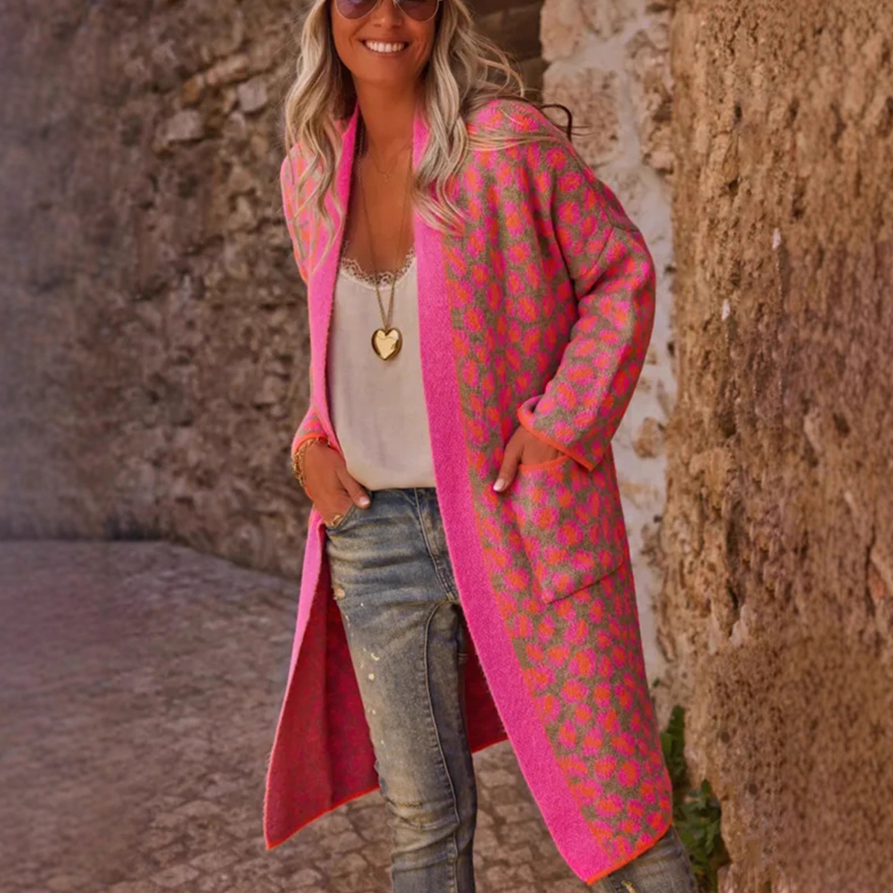 Damen modischer Cardigan mit auffälligem Muster Sovae