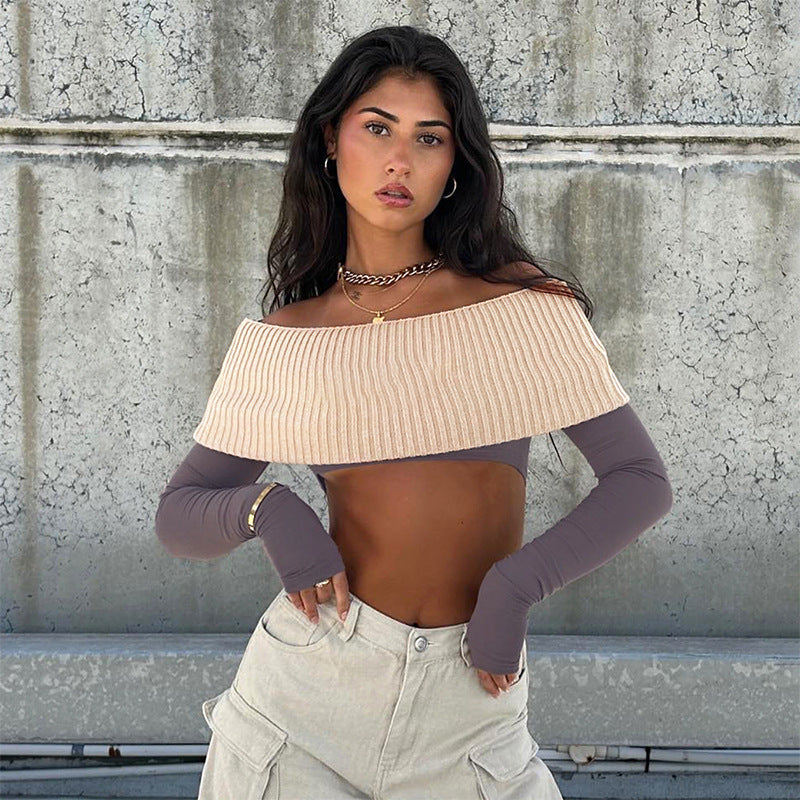 Damen Crop-Top mit schulterfreiem Design und langen Ärmeln Sovae