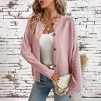 Damen feingestrickte Cardigan mit dekorativem Wellenmuster und Knopfleiste Sovae