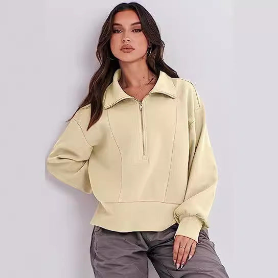 Damen sportlicher Fleece-Pullover mit Reißverschluss und lässigem Schnitt Sovae