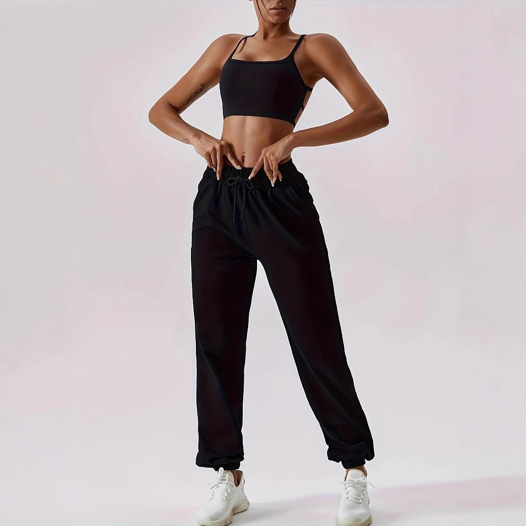 Damen weite Sporthose mit elastischem Bund und Kordelzug Sovae