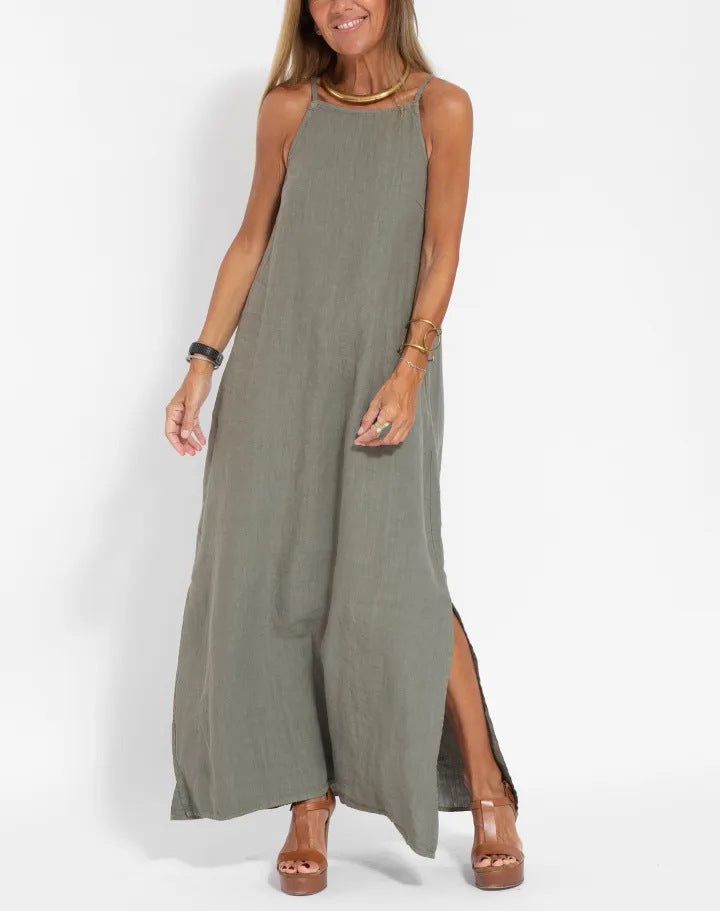 Damen lässiges Maxikleid mit schmalen Trägern und fließendem Schnitt Sovae
