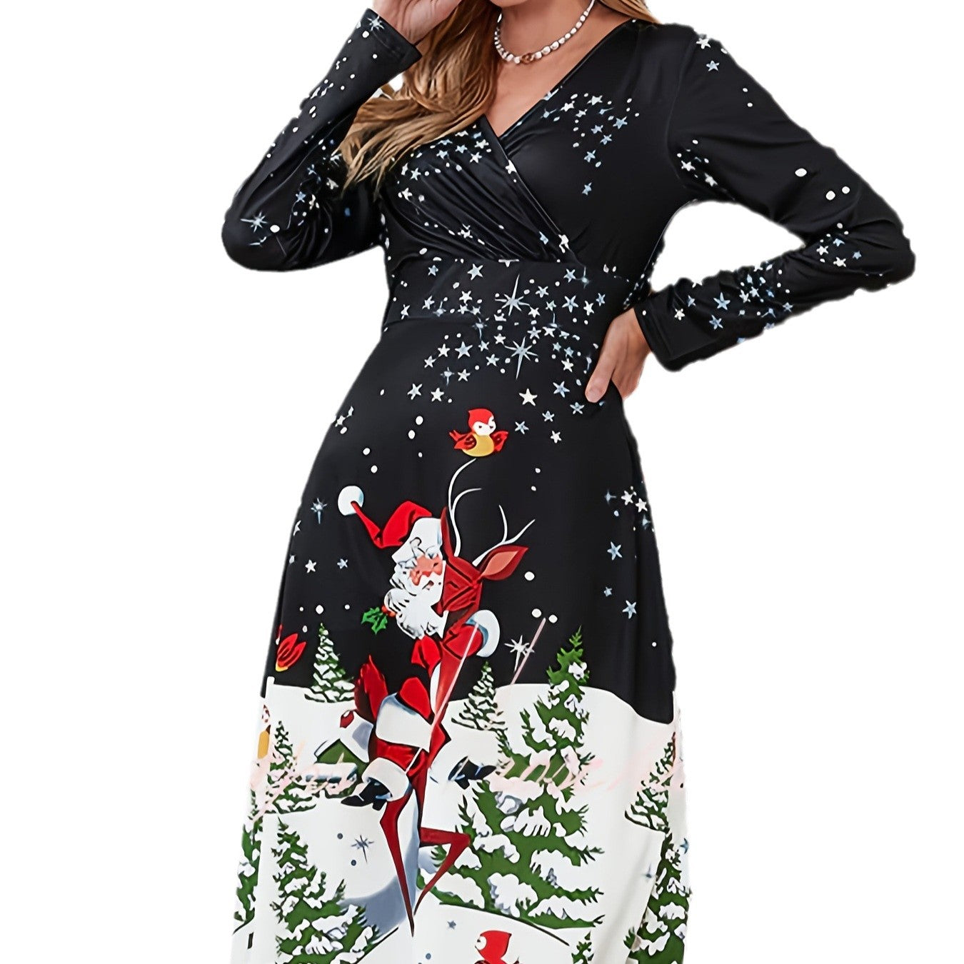 Damen Weihnachts-Midi-Kleid mit festlichem Grafikdesign Sovae