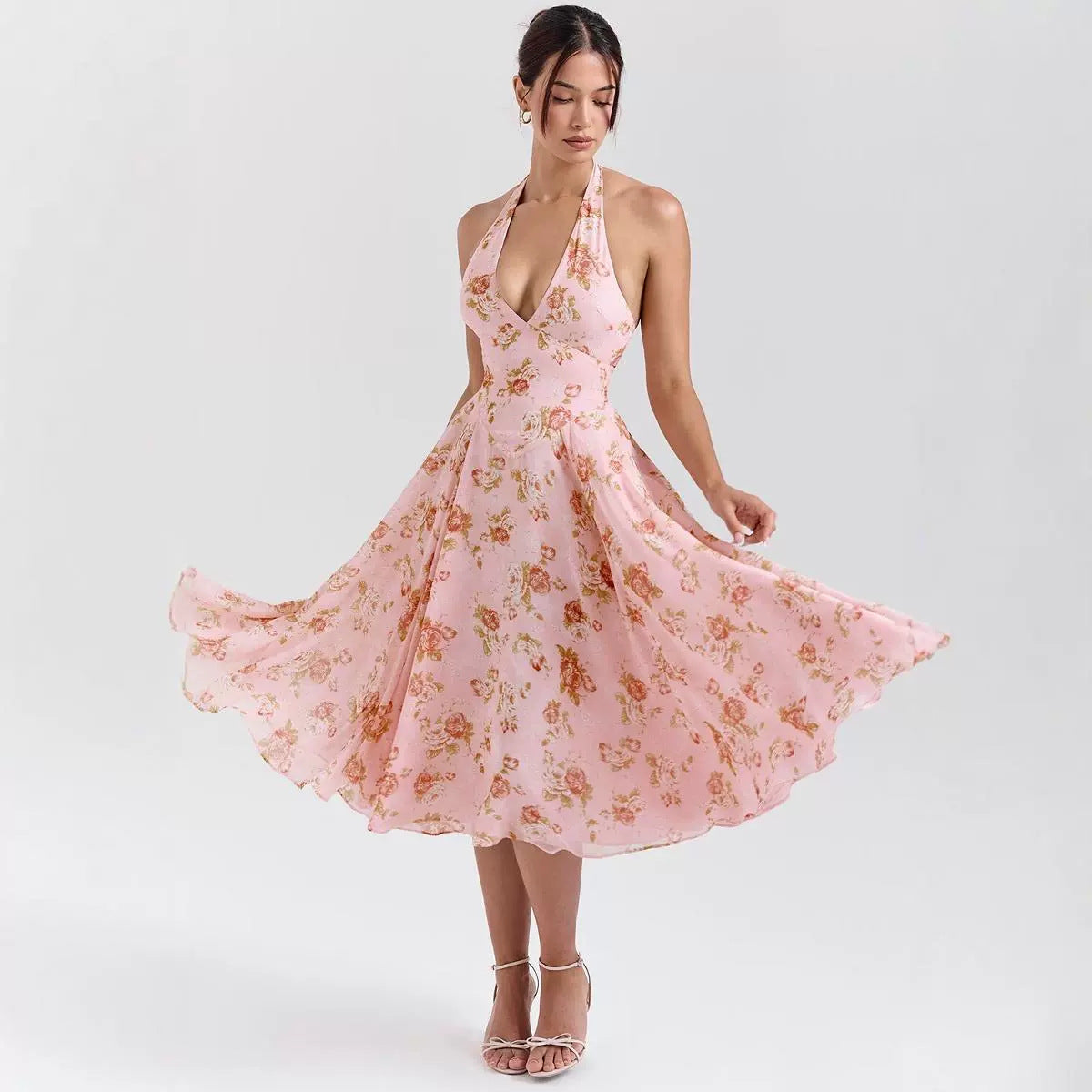 Damen Sommerliches Maxikleid mit tiefem V-Ausschnitt und floralen Mustern Sovae