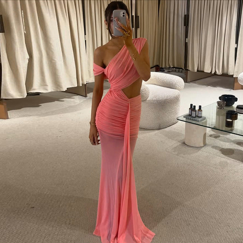 Damen elegantes Wickelkleid mit transparenten Einsätzen Sovae