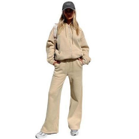 Damen bequemer Oversized Sweatjacke mit hohem Kragen und passenden Jogginghosen Sovae