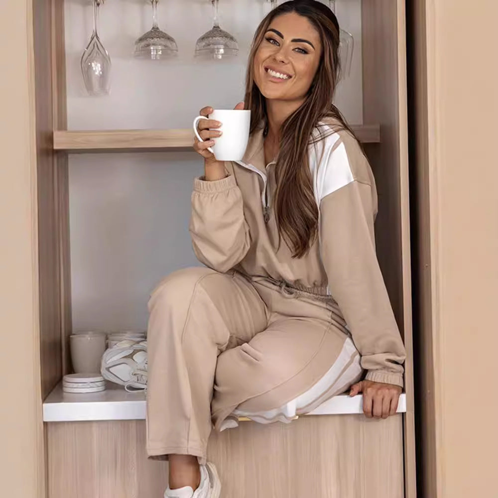 Damen lockeres Freizeit-Loungewear-Set mit hohem Kragen und Kängurutasche Sovae