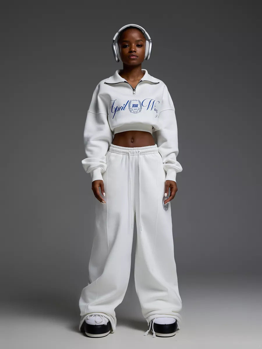 Damen Sportliches Cropped Sweatshirt und lässige Freizeithose Set Sovae