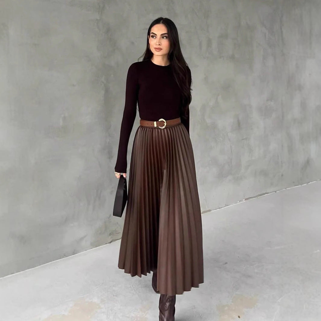 Damen Plissierter Midi-Rock mit elastischem Bund und schönem Schimmer Sovae