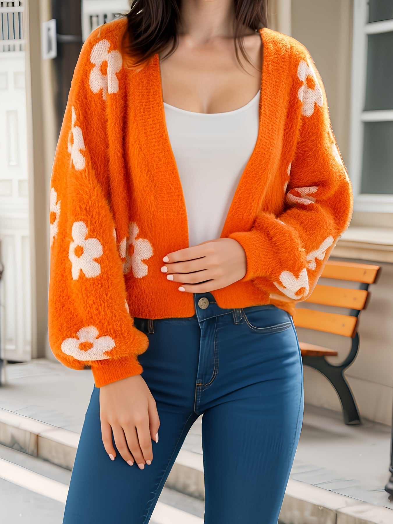 Damen modischer Cardigan mit floralem Design Sovae
