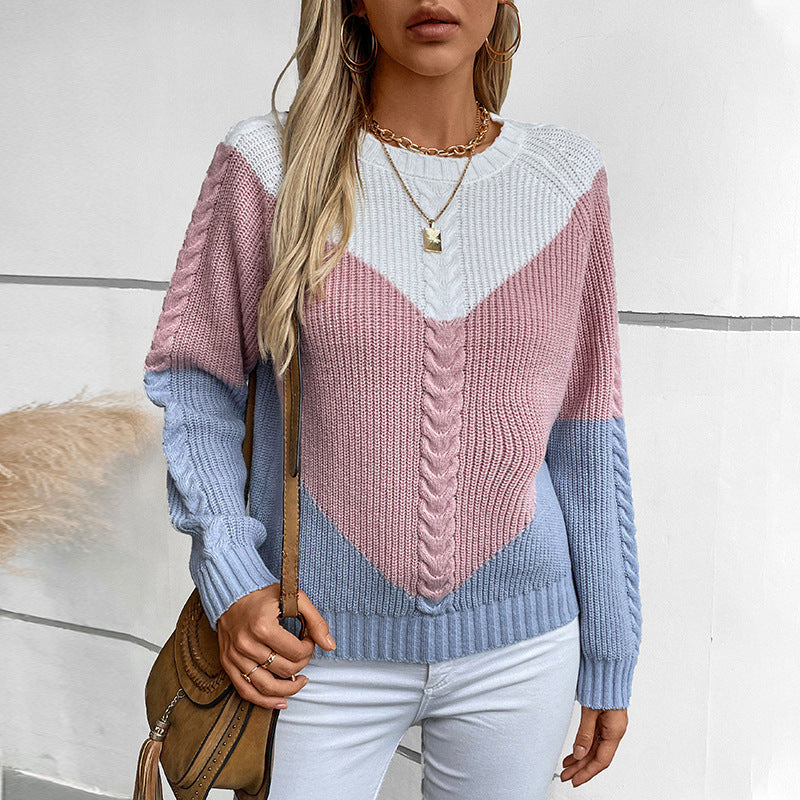 Damen modischer Strickpullover mit geometrischem Muster und Zopfrippen Sovae