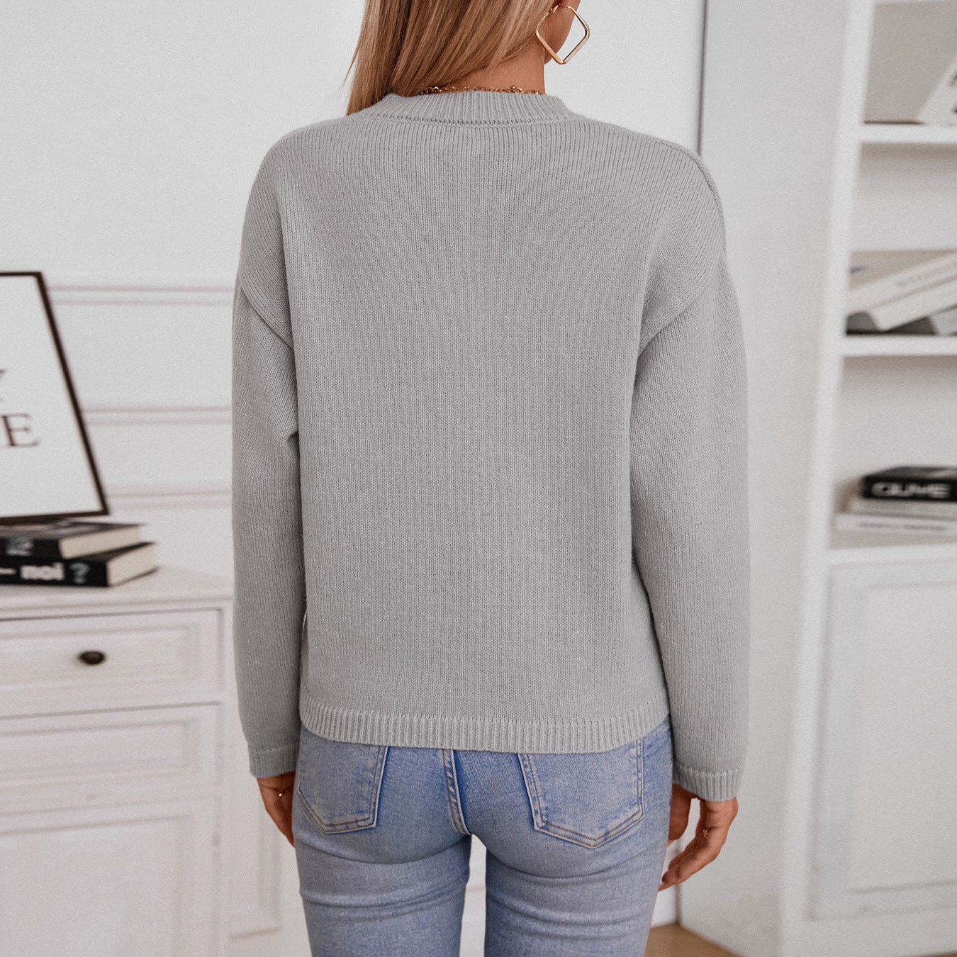 Damen lässiger Pullover mit Knopfdetails und Brusttasche Sovae