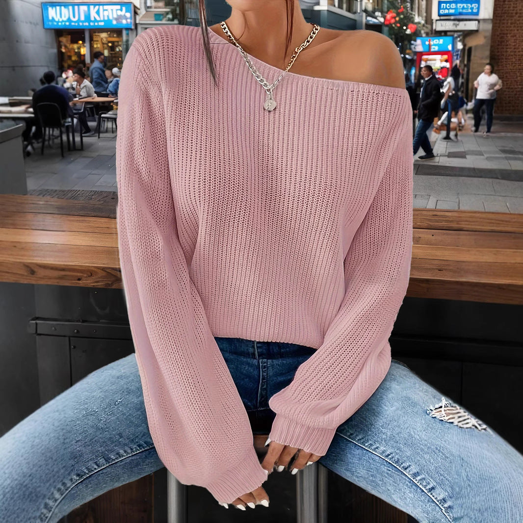 Damen lässiger Pullover mit asymmetrischem Schnitt und überschnittenen Schultern Sovae
