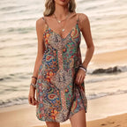 Damen lässiges Strandkleid mit buntem Paisleymuster Sovae