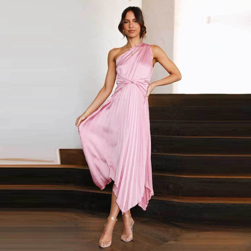 Damen asymmetrisches plissiertes Maxikleid Sovae