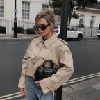 Damen modische Kurztrenchjacke mit doppelter Knopfreihe und Gürtel Sovae