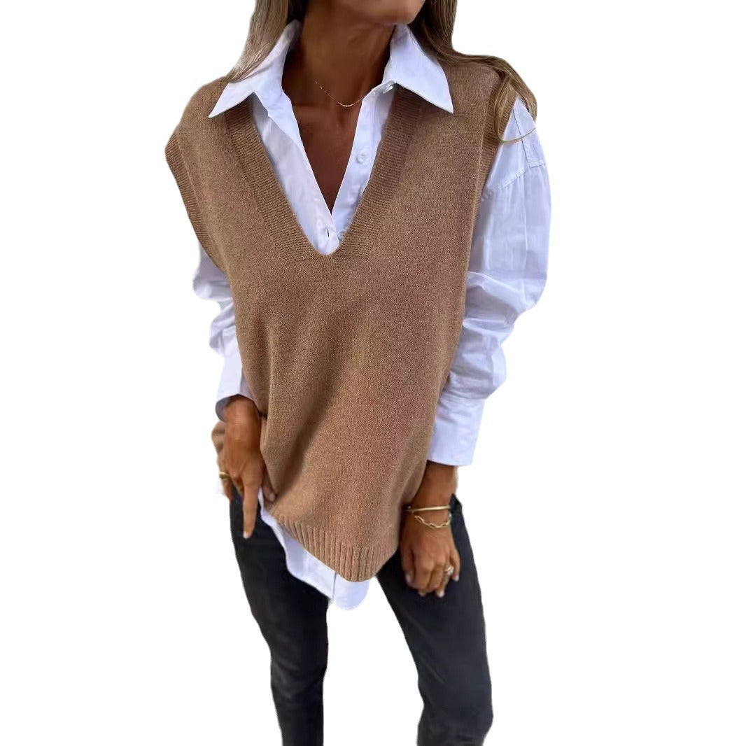 Damen elegante Strickweste mit V-Ausschnitt Sovae
