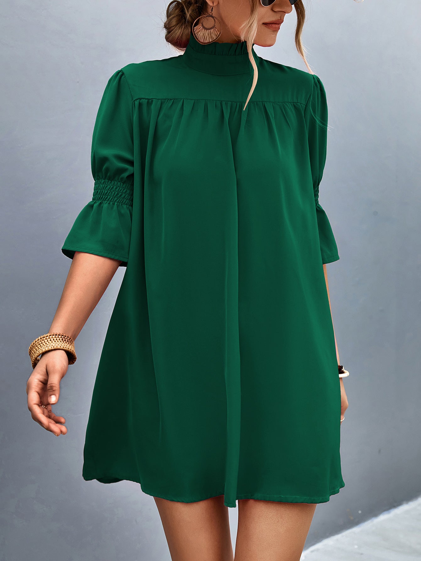 Damen Feierliches Kurzarmkleid mit Stehkragen und luftigen Ärmeln Sovae