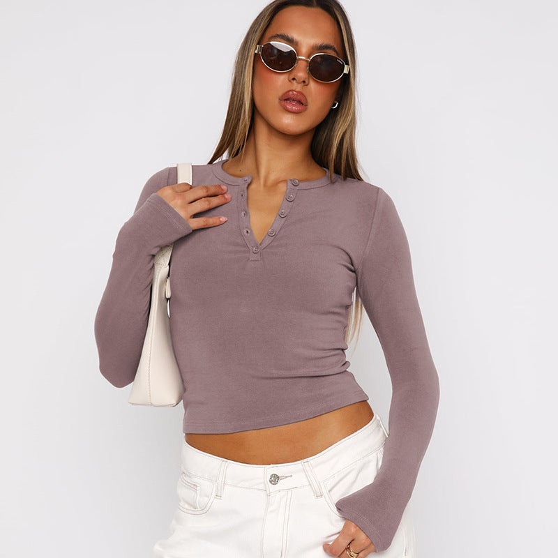 Damen Langarmshirt mit Knopfdetails und figurbetontem Schnitt Sovae