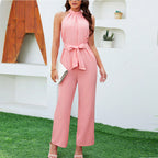 Damen Eleganter Jumpsuit mit hochgeschlossenem Kragen und Taillengürtel Sovae