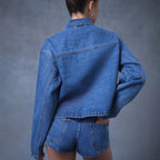 Damen Modische Jeansjacke mit knopflosem Design Sovae