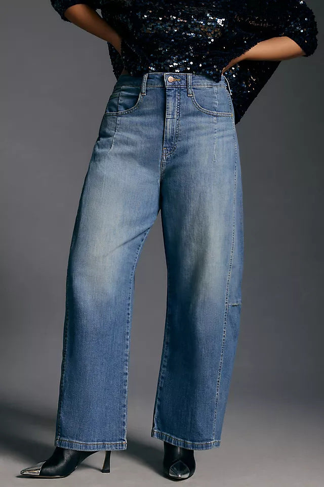 Damen Weit geschnittene High-Waist Jeans mit modischem Detail Sovae