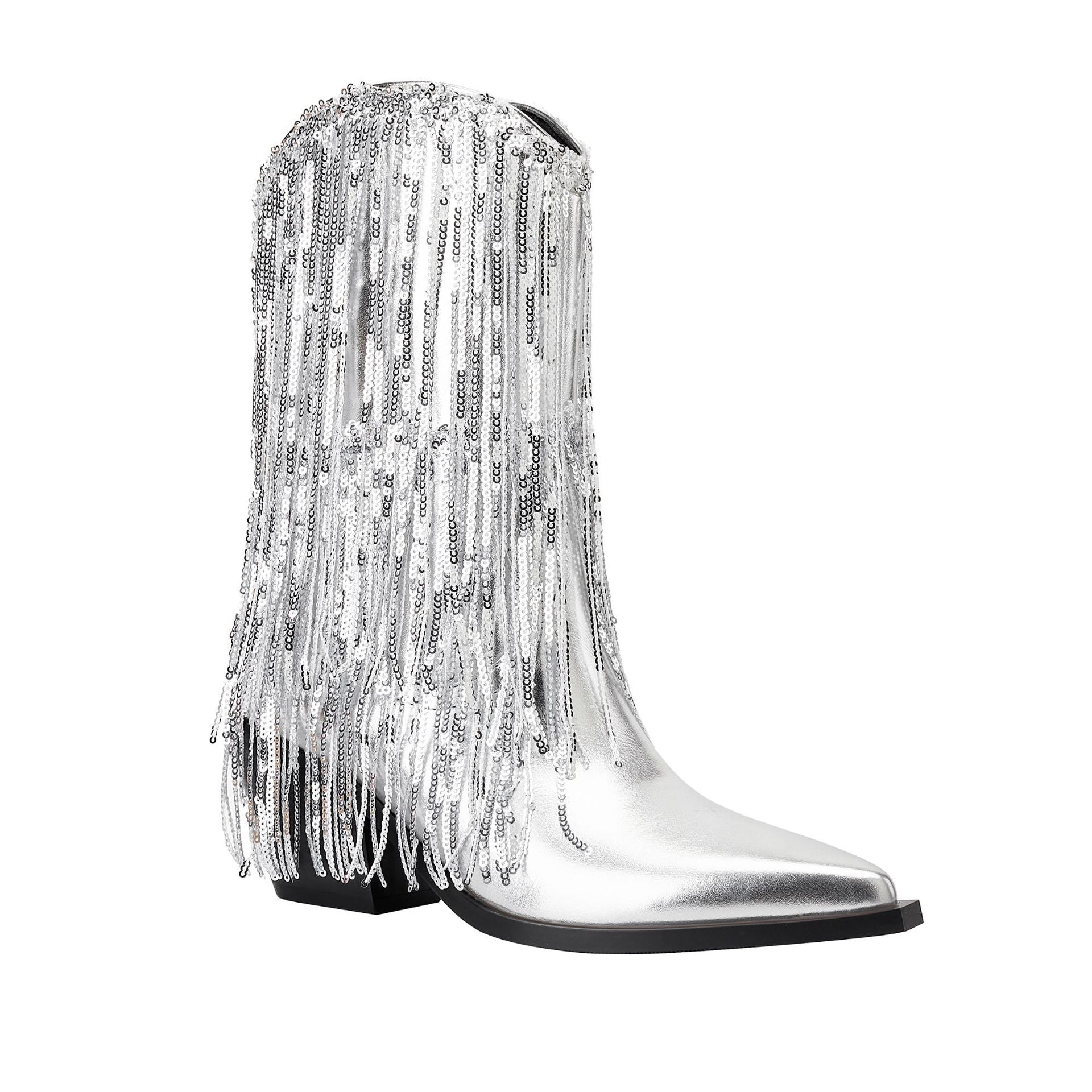 Damen Glitzernde Cowboy-Stiefel mit fransigen Applikationen Sovae