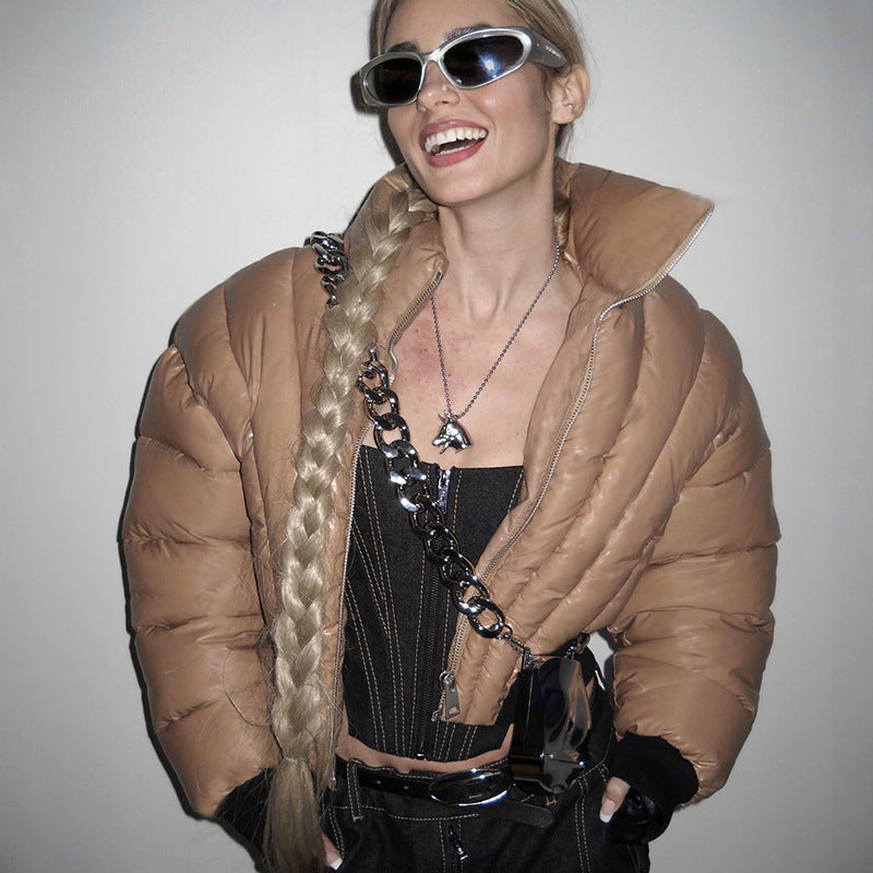Damen modische cropped Steppjacke mit hohem Kragen Sovae