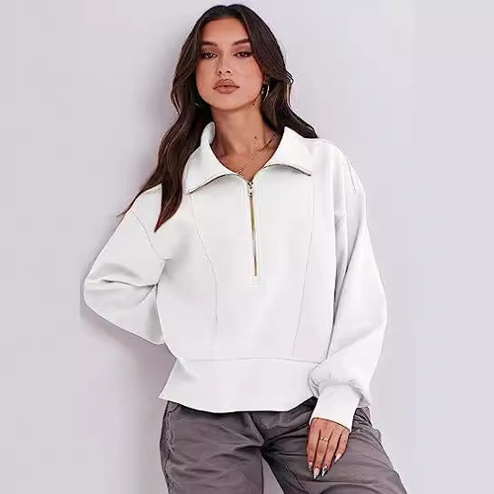Damen sportlicher Fleece-Pullover mit Reißverschluss und lässigem Schnitt Sovae