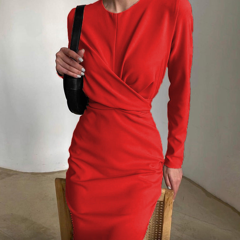 Damen Elegantes Wickelkleid mit langem Arm und fließendem Schnitt Sovae