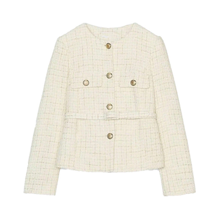 Damen elegante Tweed-Jacke mit doppelter Knopfleiste und praktischen Taschen Sovae