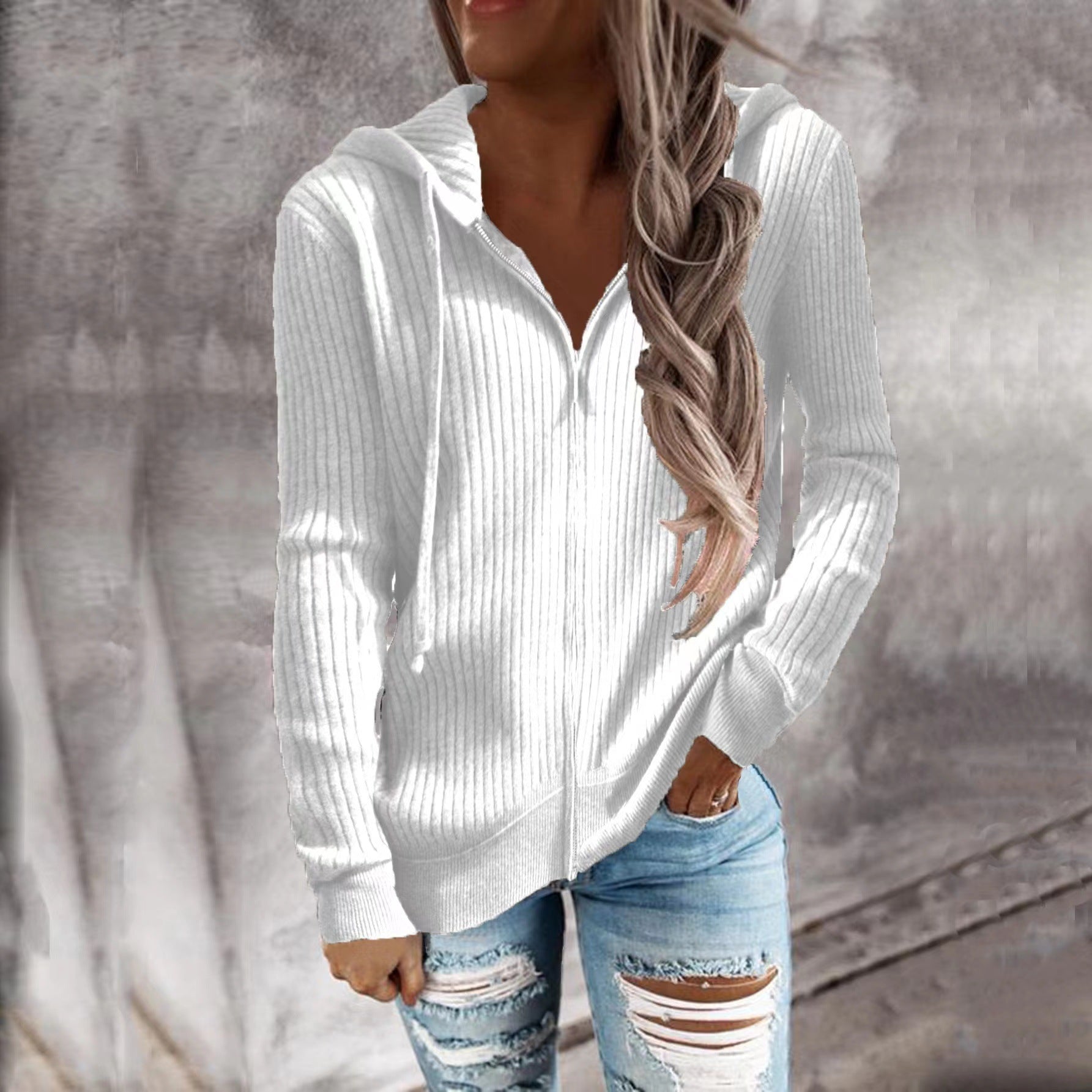 Damen lässige Strickjacke mit Kapuze und Rippenstruktur Sovae