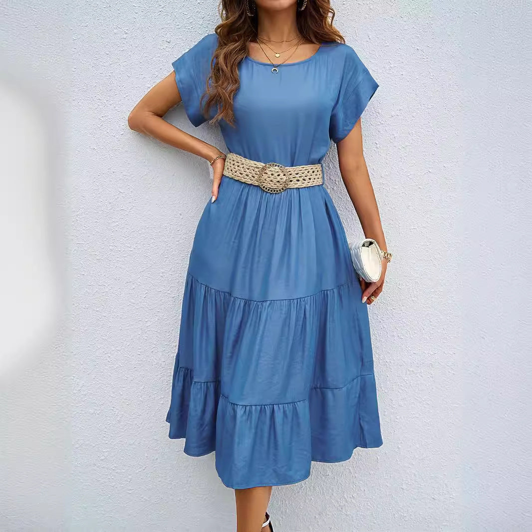 Damen Midi-Kleid mit geschwungenem Saum und eleganter Taillierung Sovae