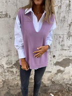 Damen elegante Strickweste mit V-Ausschnitt Sovae