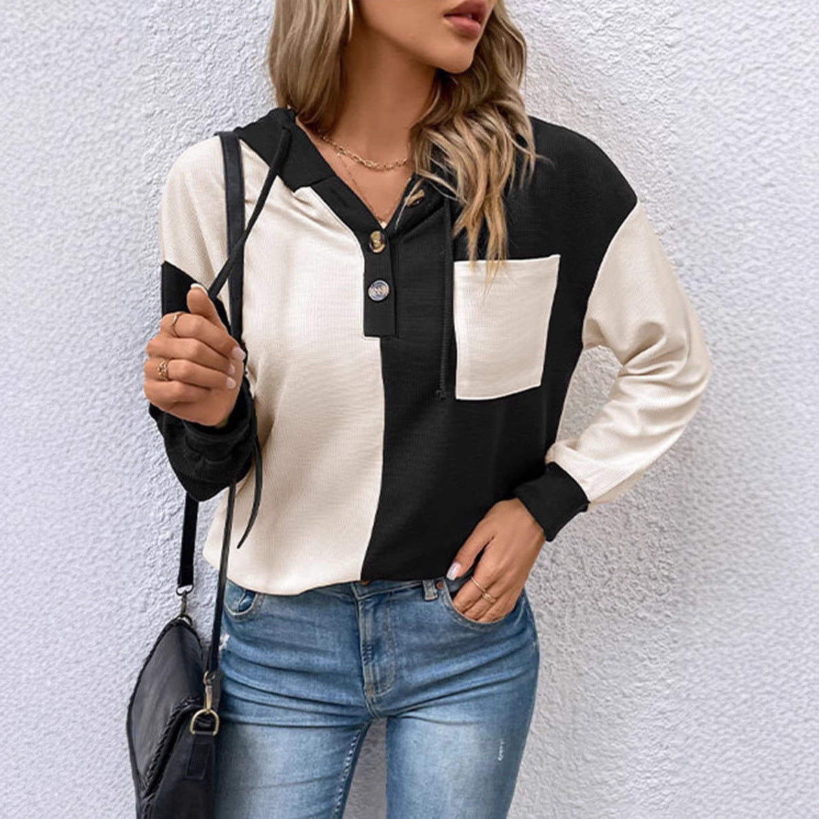 Damen lässiger Hoodie mit Kontrast-Details und Kapuze Sovae