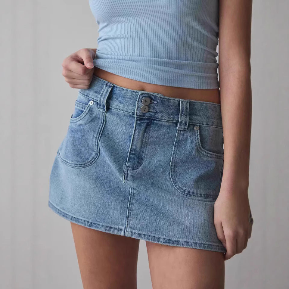 Damen Jeansrock mit hohem Bund und praktischen Fronttaschen Sovae