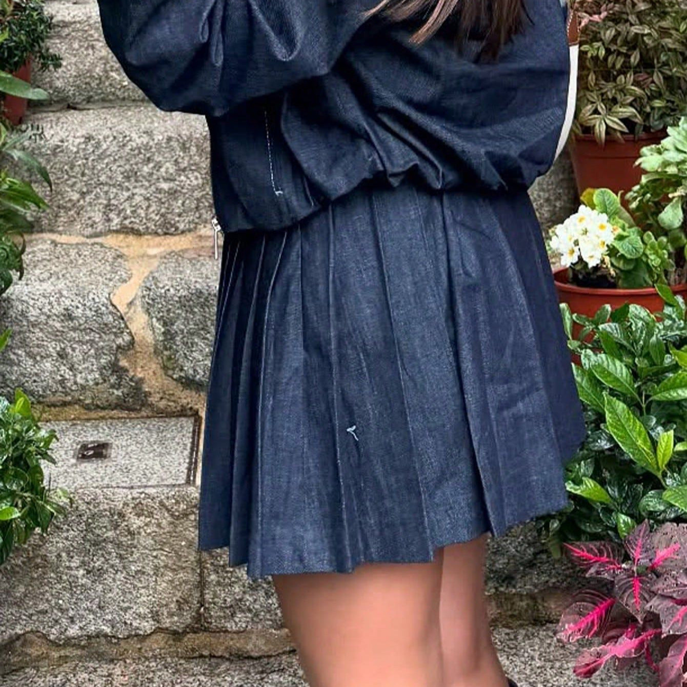 Damen Faltenrock im lässigen Denim-Stil Sovae
