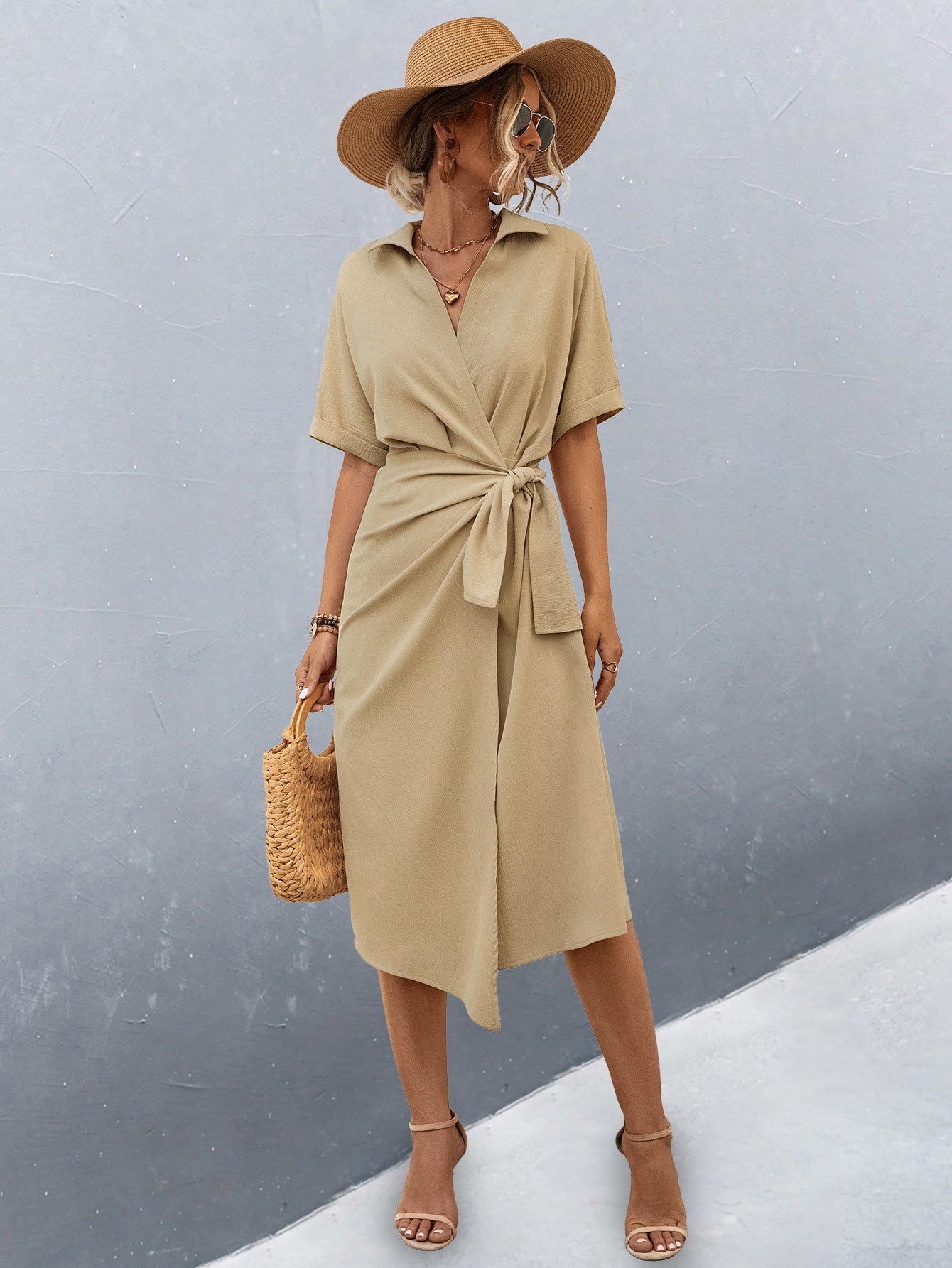 Damen Midikleid mit Wickeloptik Sovae