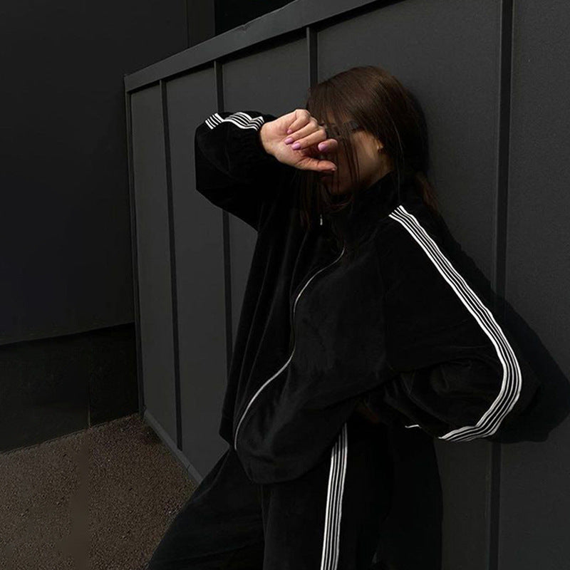 Damen Sportliches Fleece-Set mit weitem Schnitt Sovae