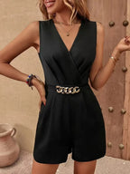 Damen eleganter Wickel-Jumpsuit mit Kettenakzent Sovae