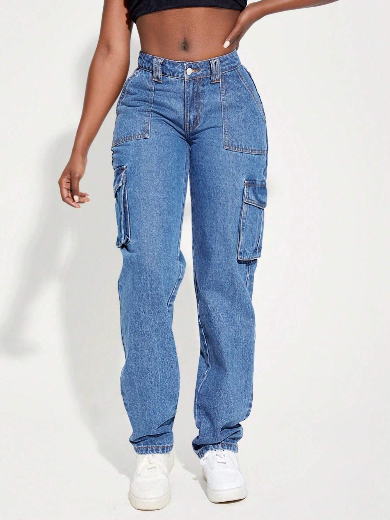Damen Cargo-Jeans mit hohem Bund und praktischen Taschen Sovae
