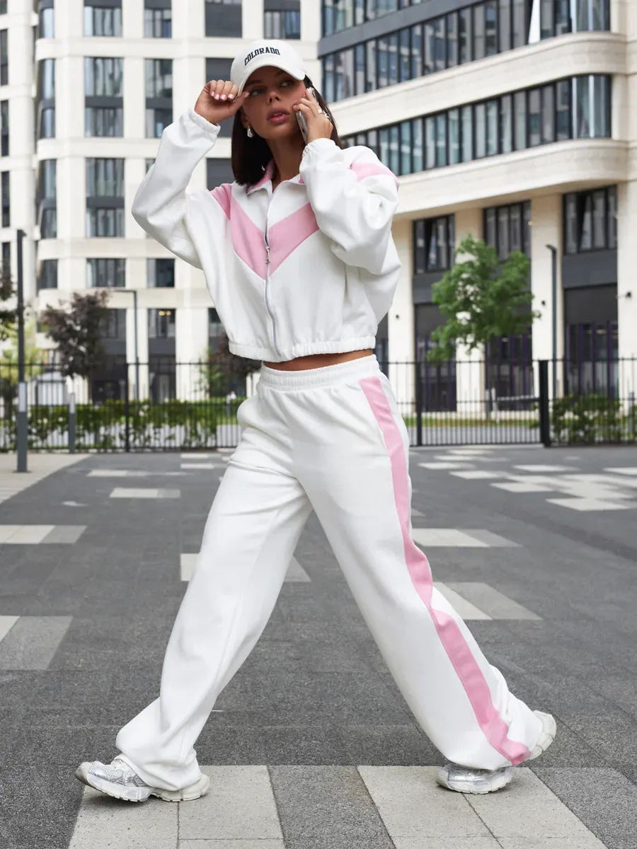 Damen sportlicher Fleece-Loungewear-Anzug mit Reißverschluss Sovae