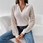Damen Strickbluse mit Spitzenärmeln Sovae