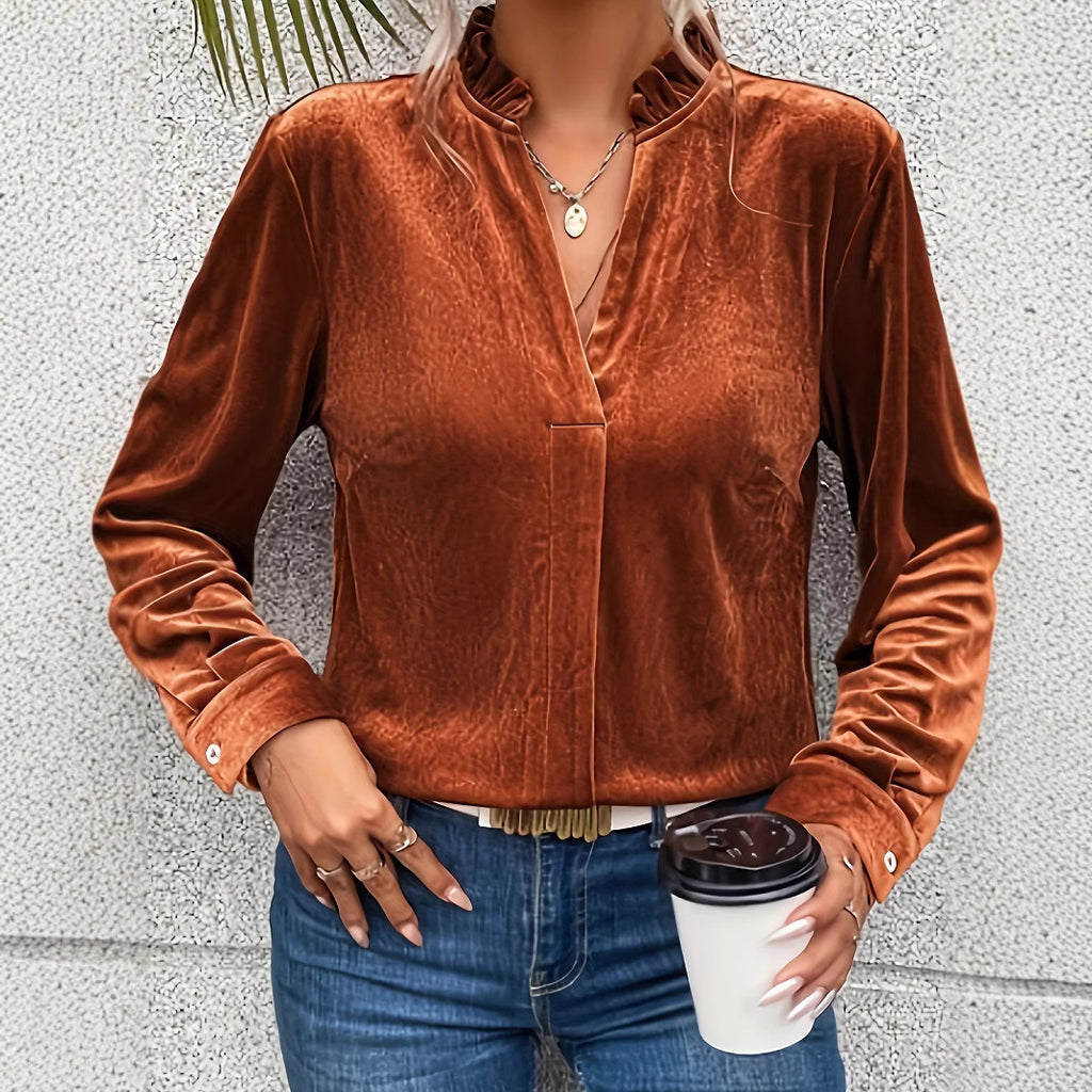Damen elegantes Blusenoberteil mit Rüschendetails Sovae