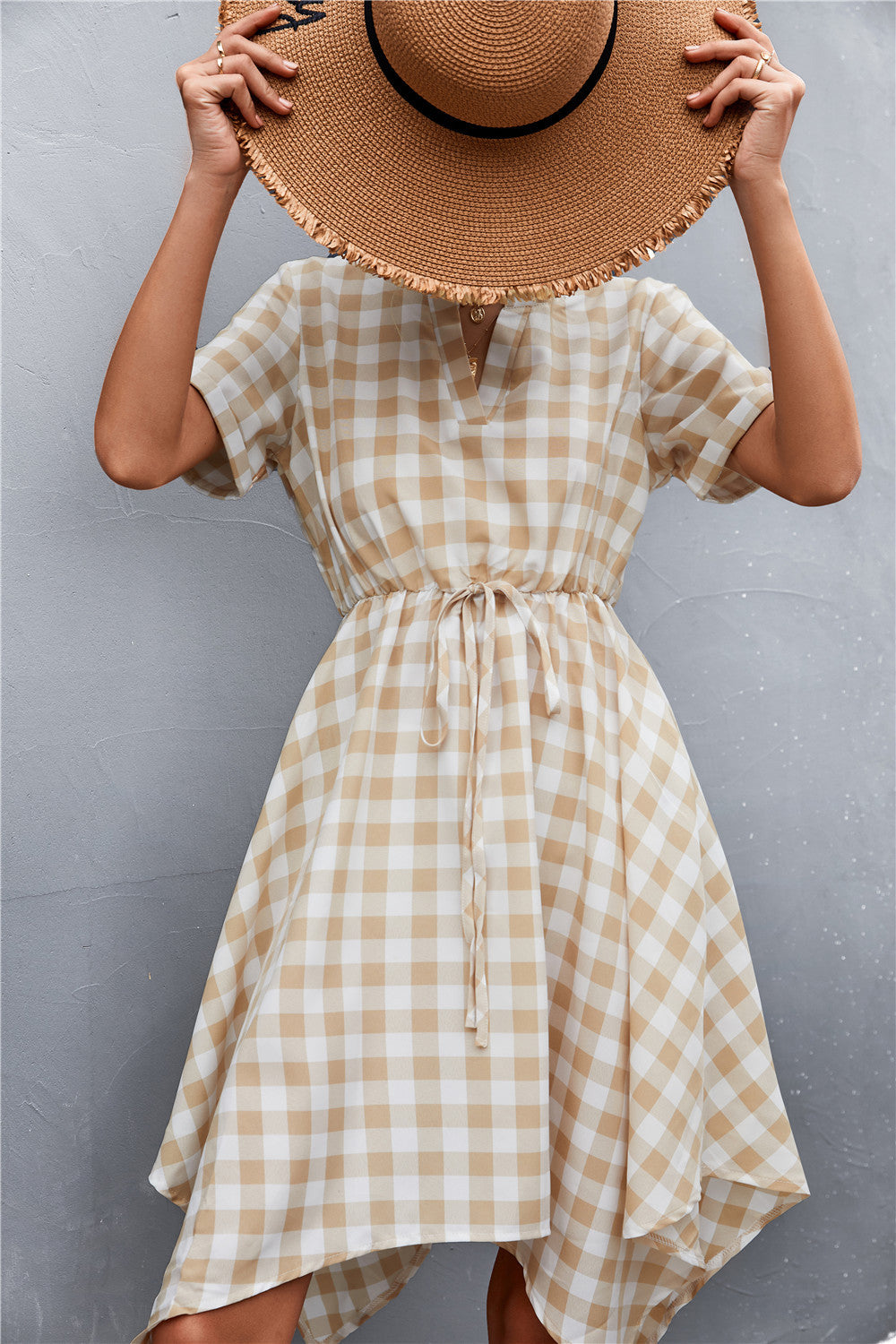 Damen Midikleid mit modernen Karomuster Sovae