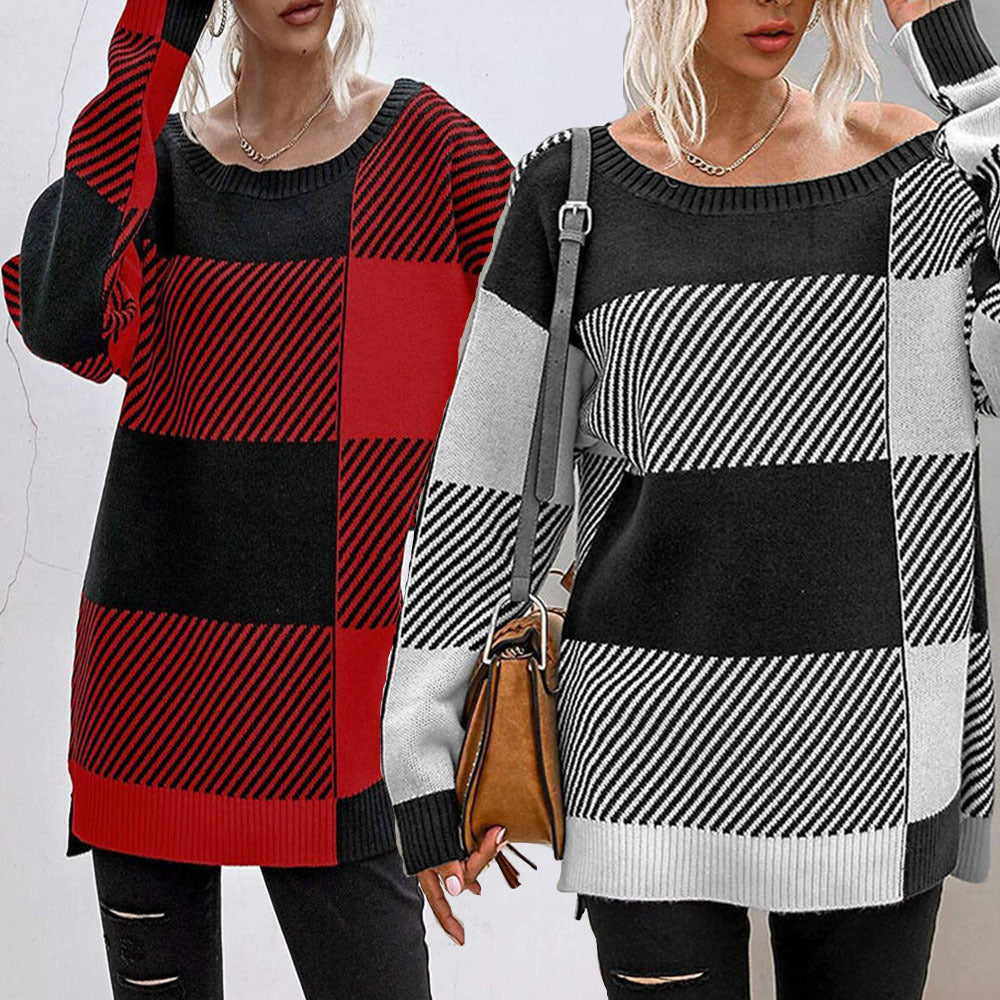 Damen Oversized Pullover mit geometrischem Muster und lässigem Schnitt Sovae
