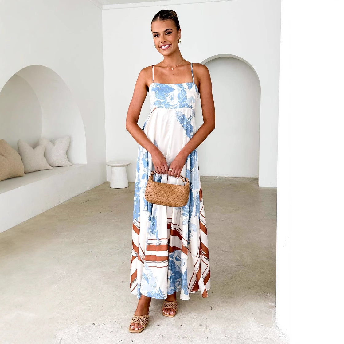 Damen Maxikleid mit floralem Design und leichtem Chiffon Sovae