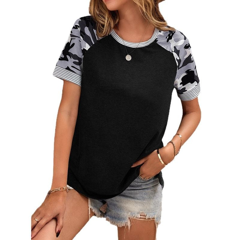 Damen Sportliches Oberteil mit lässigem Camouflage-Muster und kontrastierenden Ärmeln Sovae
