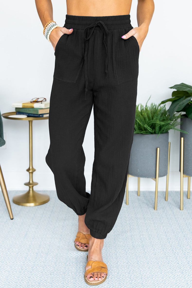 Damen lässige atmungsaktive Sommerhose mit elastischem Bund und praktischen Taschen Sovae