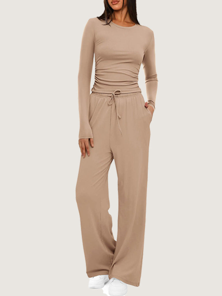 Damen Sportliches Langarmshirt und Bequeme Weite Hose Sovae